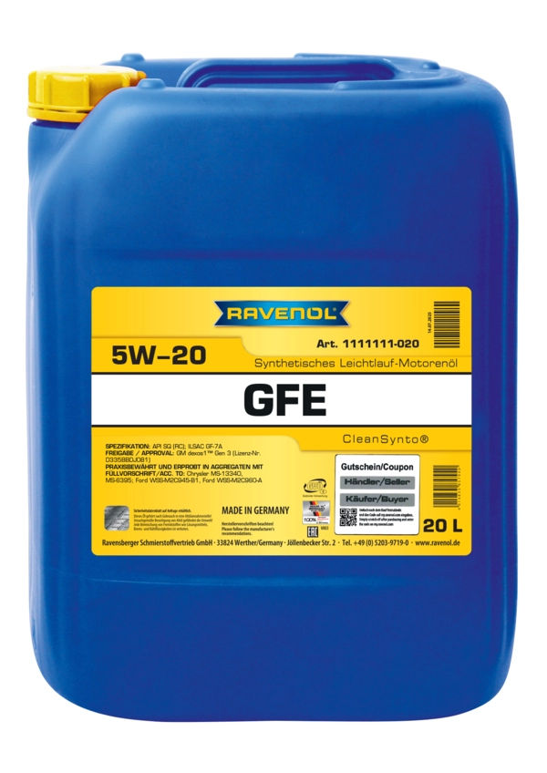 RAVENOL GFE 5W-20 CleanSynto® 20L